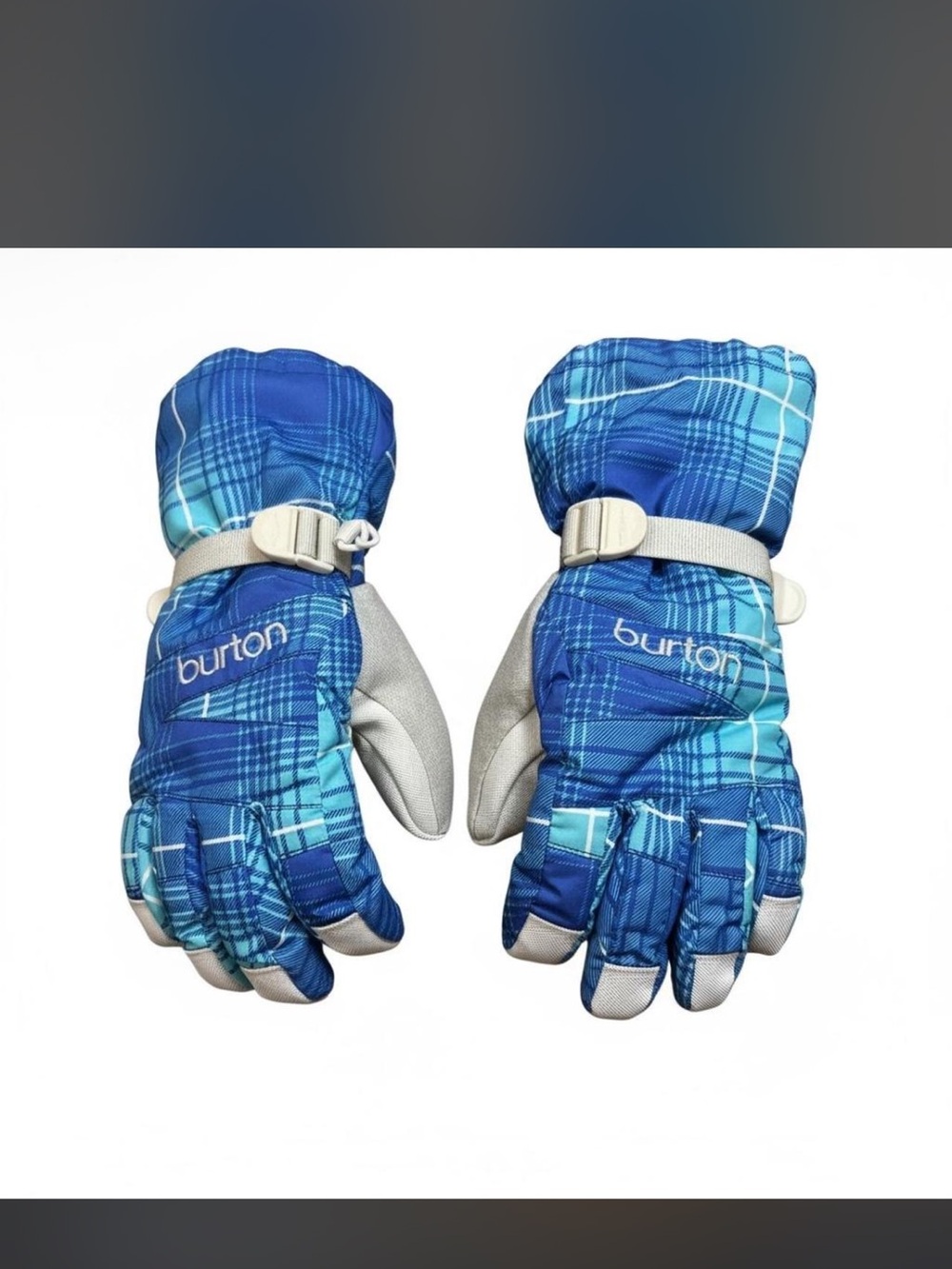 Burton Blue Plaid Ski Gloves with Gray Palms men’s small